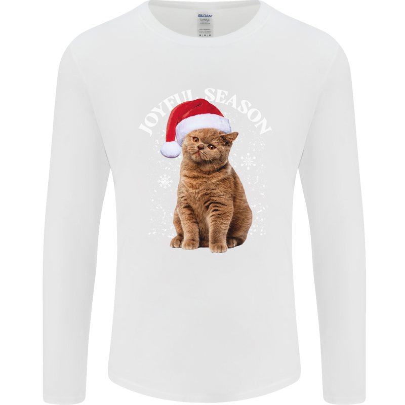 Joyful Season Christmas Funny Cat Xmas Mens Long Sleeve T-Shirt White