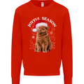 Joyful Season Christmas Funny Cat Xmas Mens Sweatshirt Jumper Bright Red