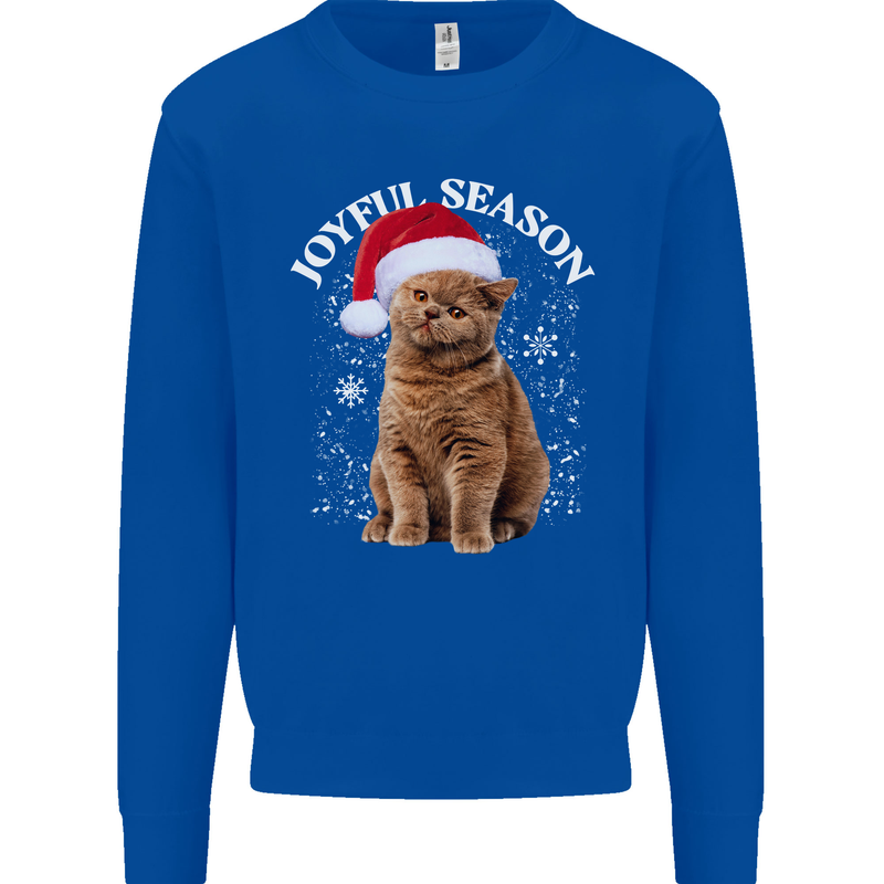 Joyful Season Christmas Funny Cat Xmas Mens Sweatshirt Jumper Royal Blue