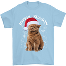 Joyful Season Christmas Funny Cat Xmas Mens T-Shirt 100% Cotton Light Blue