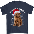 Joyful Season Christmas Funny Cat Xmas Mens T-Shirt 100% Cotton Navy Blue