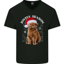 Joyful Season Christmas Funny Cat Xmas Mens V-Neck Cotton T-Shirt Black