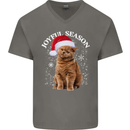 Joyful Season Christmas Funny Cat Xmas Mens V-Neck Cotton T-Shirt Charcoal