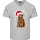 Joyful Season Christmas Funny Cat Xmas Mens V-Neck Cotton T-Shirt Sports Grey
