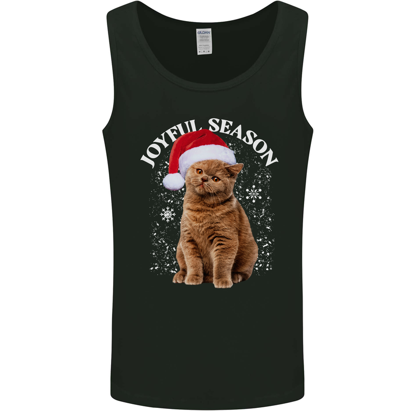 Joyful Season Christmas Funny Cat Xmas Mens Vest Tank Top Black