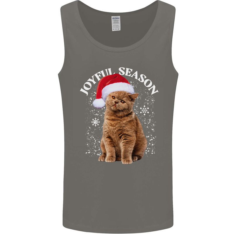 Joyful Season Christmas Funny Cat Xmas Mens Vest Tank Top Charcoal
