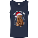 Joyful Season Christmas Funny Cat Xmas Mens Vest Tank Top Navy Blue