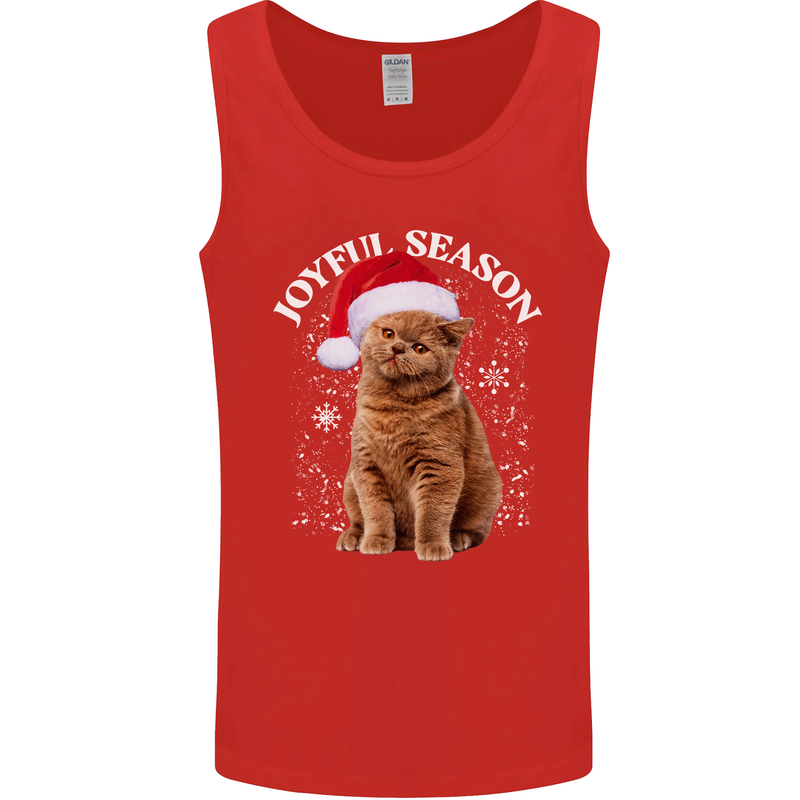 Joyful Season Christmas Funny Cat Xmas Mens Vest Tank Top Red