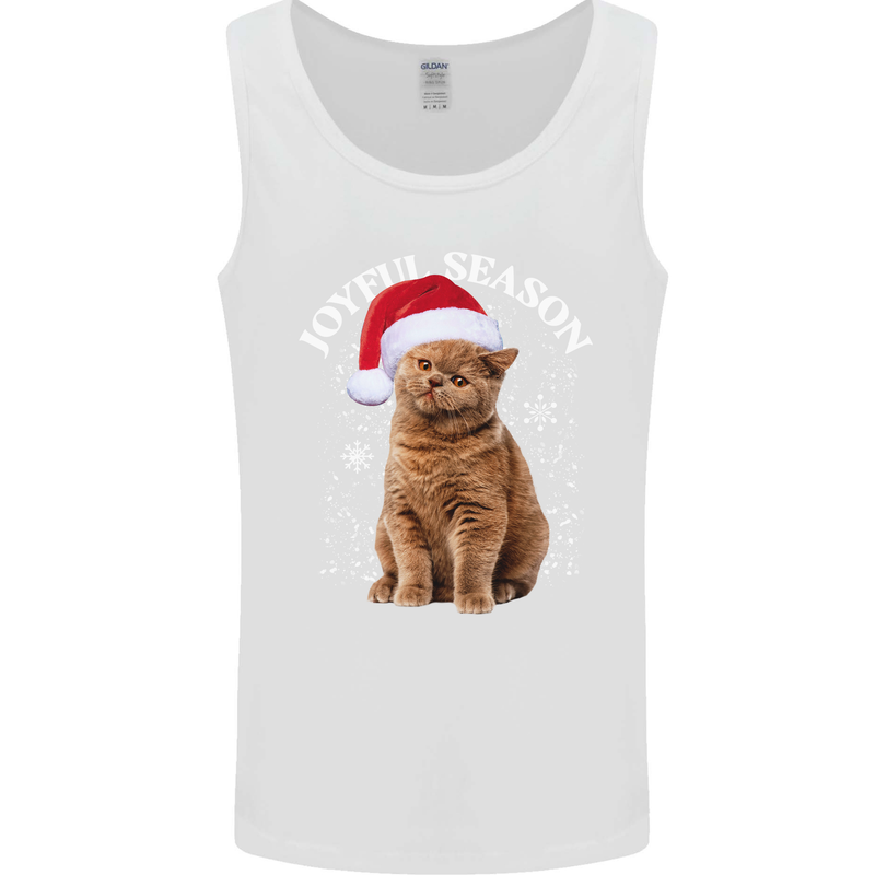 Joyful Season Christmas Funny Cat Xmas Mens Vest Tank Top White