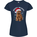Joyful Season Christmas Funny Cat Xmas Womens Petite Cut T-Shirt Navy Blue