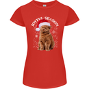 Joyful Season Christmas Funny Cat Xmas Womens Petite Cut T-Shirt Red