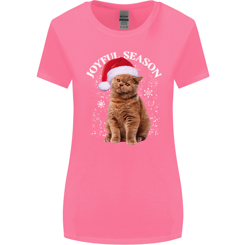 Joyful Season Christmas Funny Cat Xmas Womens Wider Cut T-Shirt Azalea