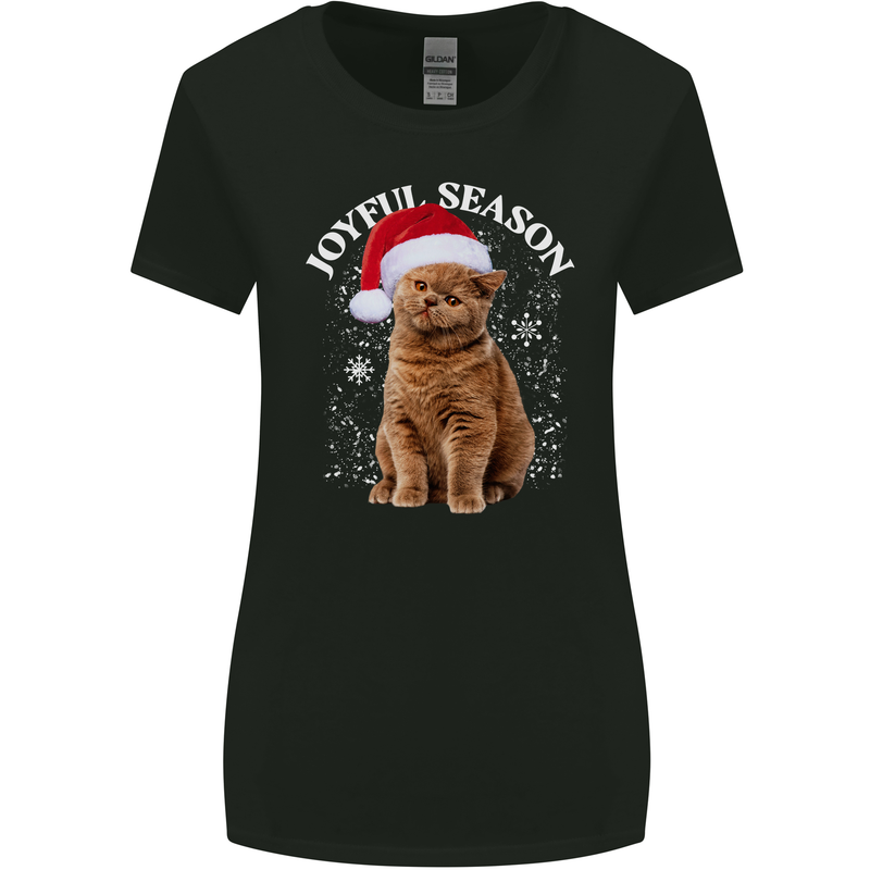 Joyful Season Christmas Funny Cat Xmas Womens Wider Cut T-Shirt Black