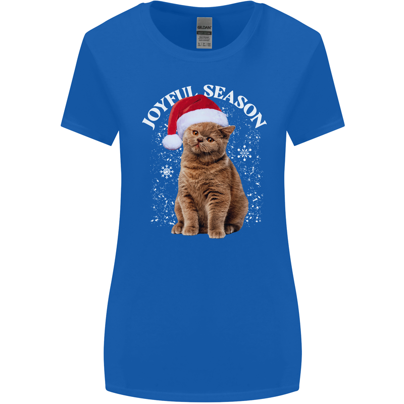 Joyful Season Christmas Funny Cat Xmas Womens Wider Cut T-Shirt Royal Blue