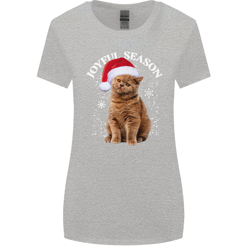 Joyful Season Christmas Funny Cat Xmas Womens Wider Cut T-Shirt Sports Grey