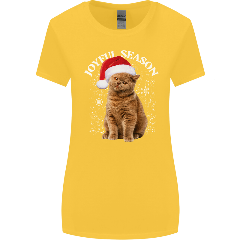 Joyful Season Christmas Funny Cat Xmas Womens Wider Cut T-Shirt Yellow