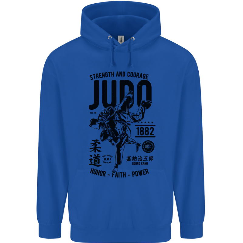 Judo Strength and Courage Martial Arts MMA Childrens Kids Hoodie Royal Blue