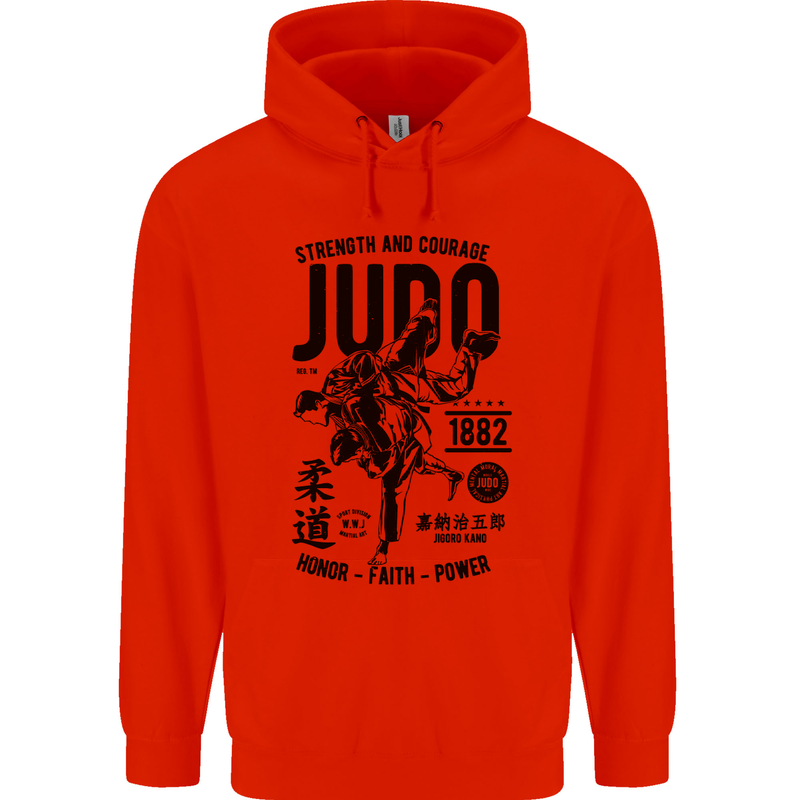 Judo Strength and Courage Martial Arts MMA Mens 80% Cotton Hoodie Bright Red