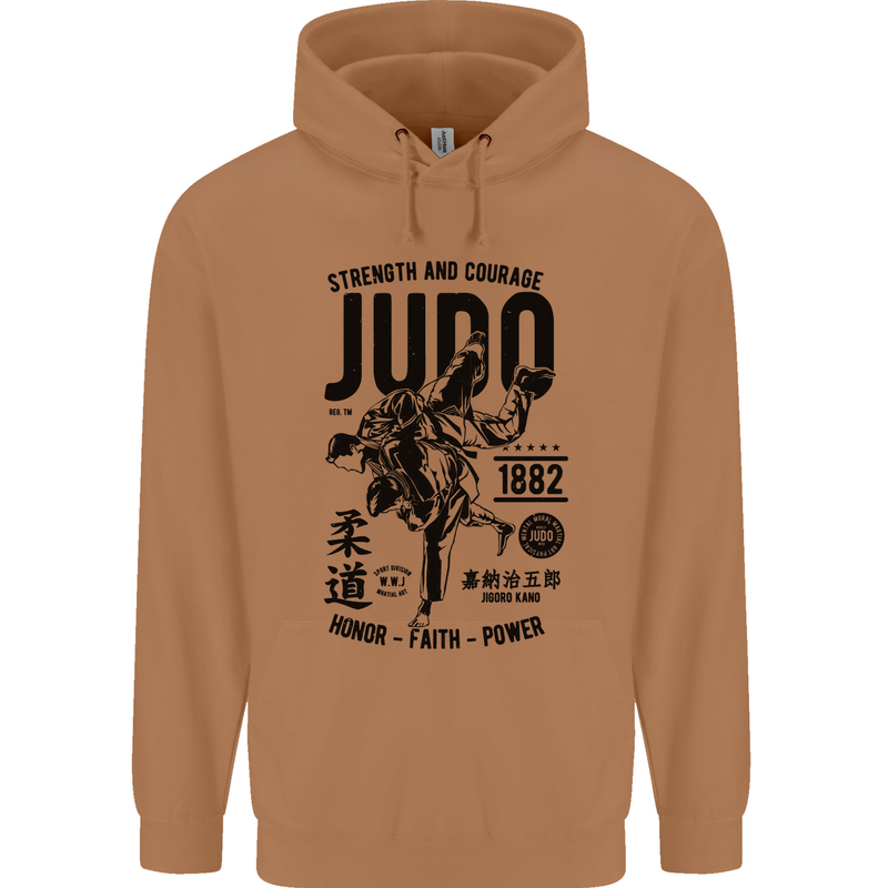 Judo Strength and Courage Martial Arts MMA Mens 80% Cotton Hoodie Caramel Latte