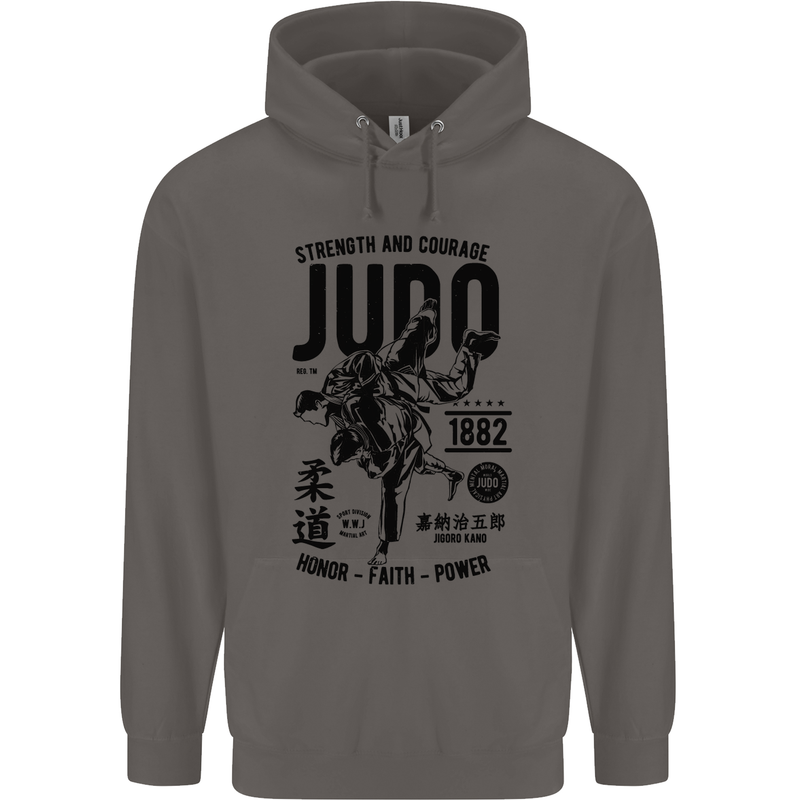 Judo Strength and Courage Martial Arts MMA Mens 80% Cotton Hoodie Charcoal