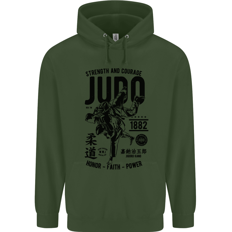 Judo Strength and Courage Martial Arts MMA Mens 80% Cotton Hoodie Forest Green