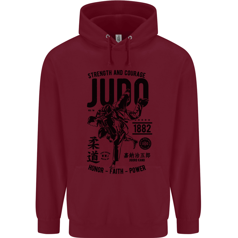 Judo Strength and Courage Martial Arts MMA Mens 80% Cotton Hoodie Maroon