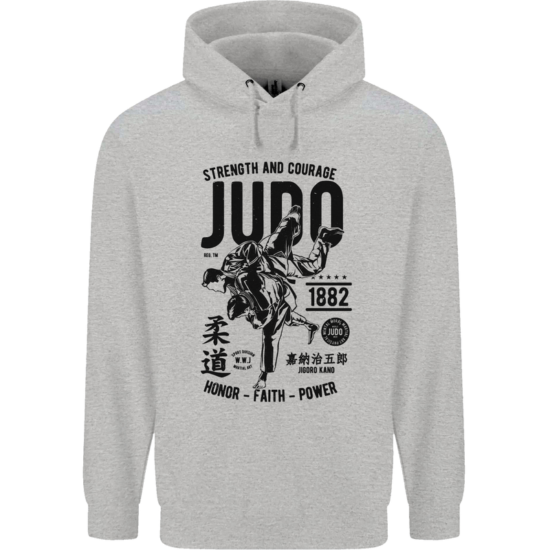Judo Strength and Courage Martial Arts MMA Mens 80% Cotton Hoodie Sports Grey
