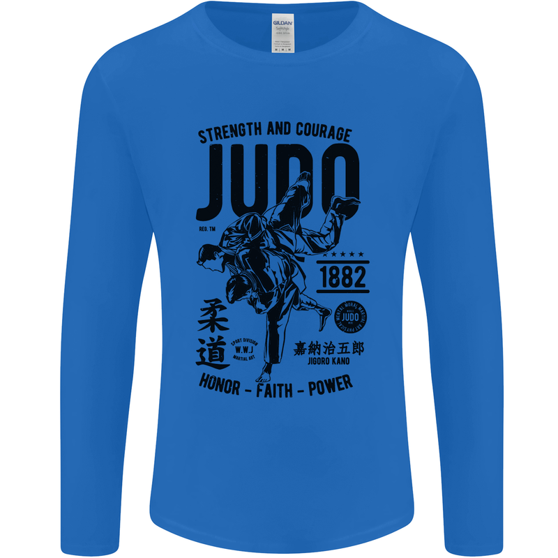 Judo Strength and Courage Martial Arts MMA Mens Long Sleeve T-Shirt Royal Blue