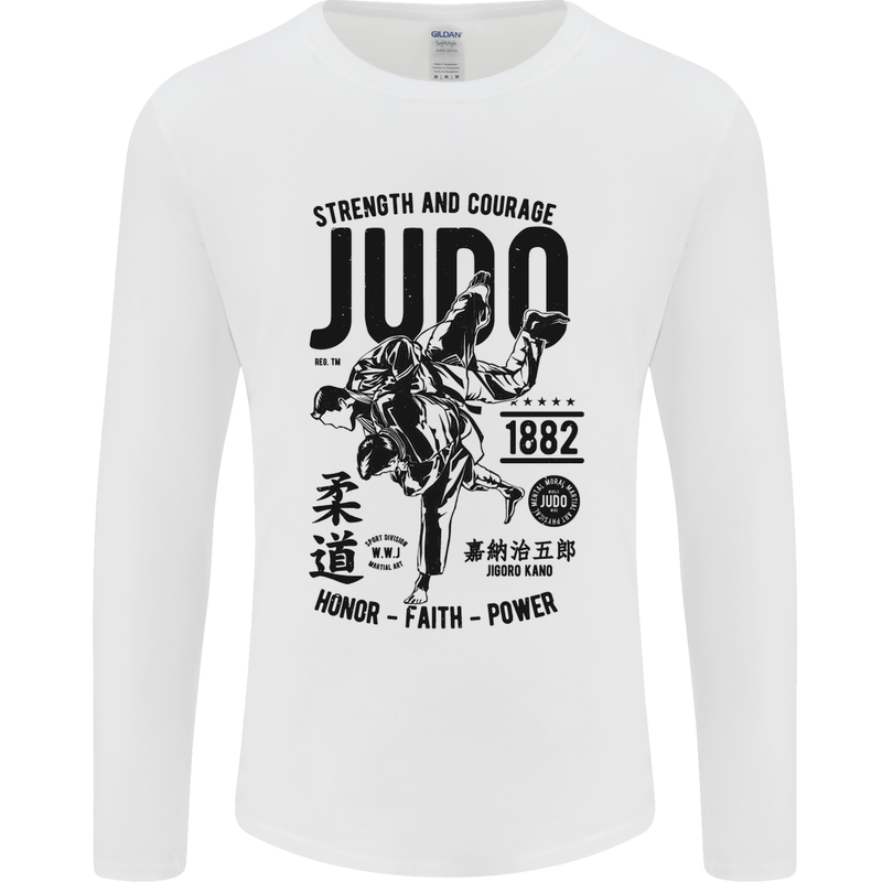 Judo Strength and Courage Martial Arts MMA Mens Long Sleeve T-Shirt White