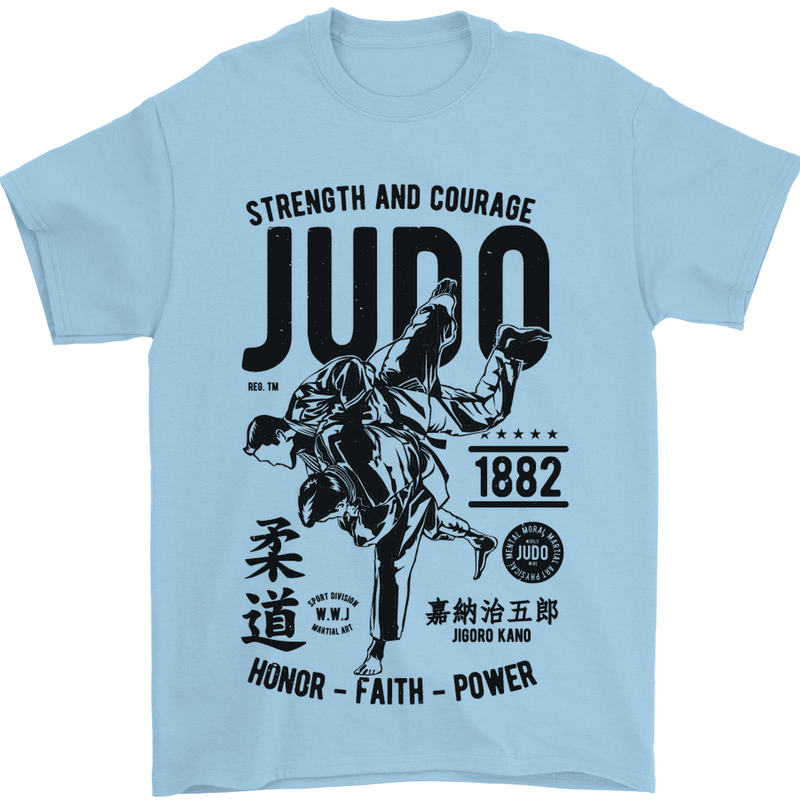 Judo Strength and Courage Martial Arts MMA Mens T-Shirt Cotton Gildan Light Blue