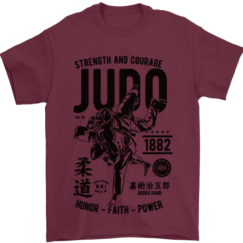 Judo Strength and Courage Martial Arts MMA Mens T-Shirt Cotton Gildan Maroon