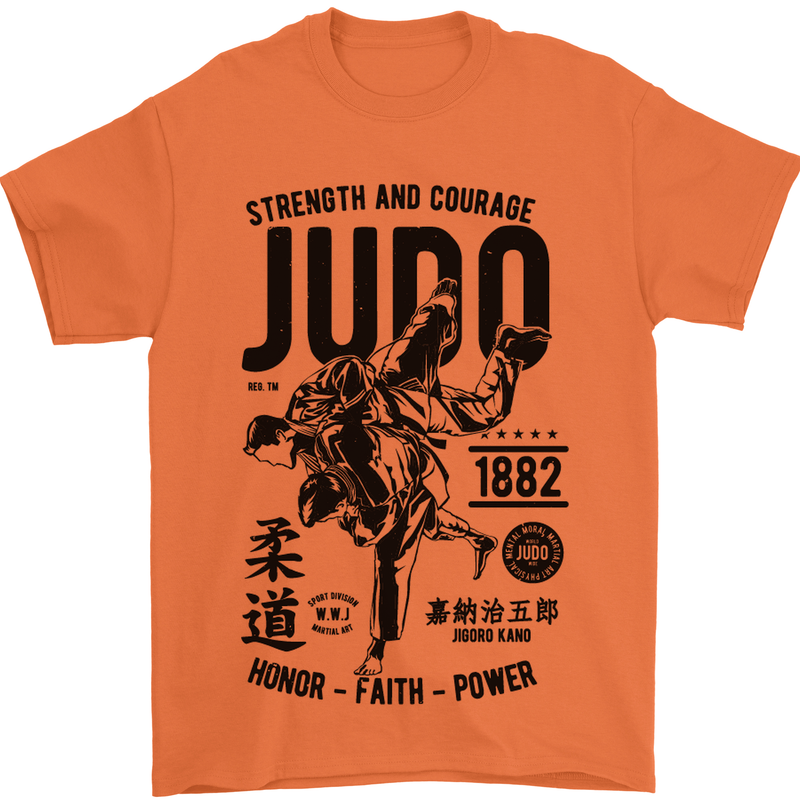 Judo Strength and Courage Martial Arts MMA Mens T-Shirt Cotton Gildan Orange