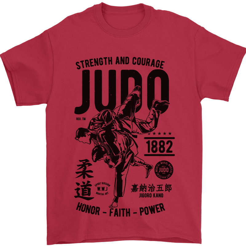 Judo Strength and Courage Martial Arts MMA Mens T-Shirt Cotton Gildan Red