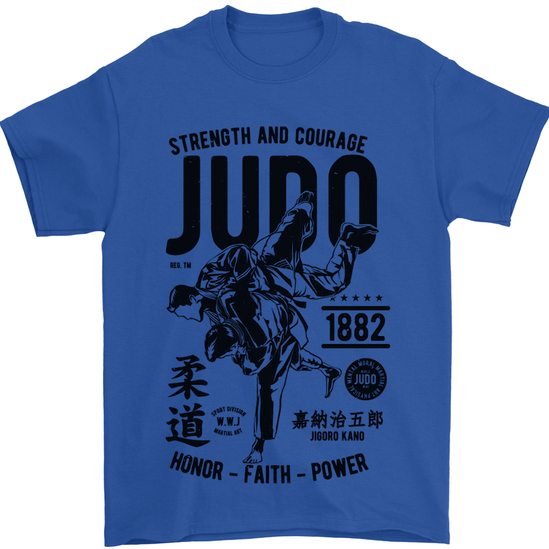 Judo Strength and Courage Martial Arts MMA Mens T-Shirt Cotton Gildan Royal Blue