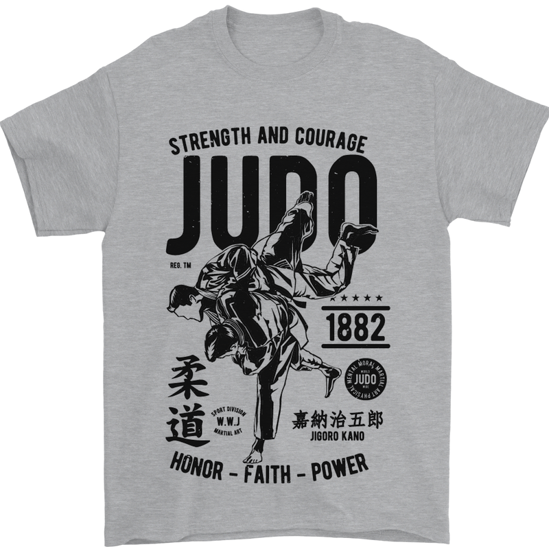 Judo Strength and Courage Martial Arts MMA Mens T-Shirt Cotton Gildan Sports Grey