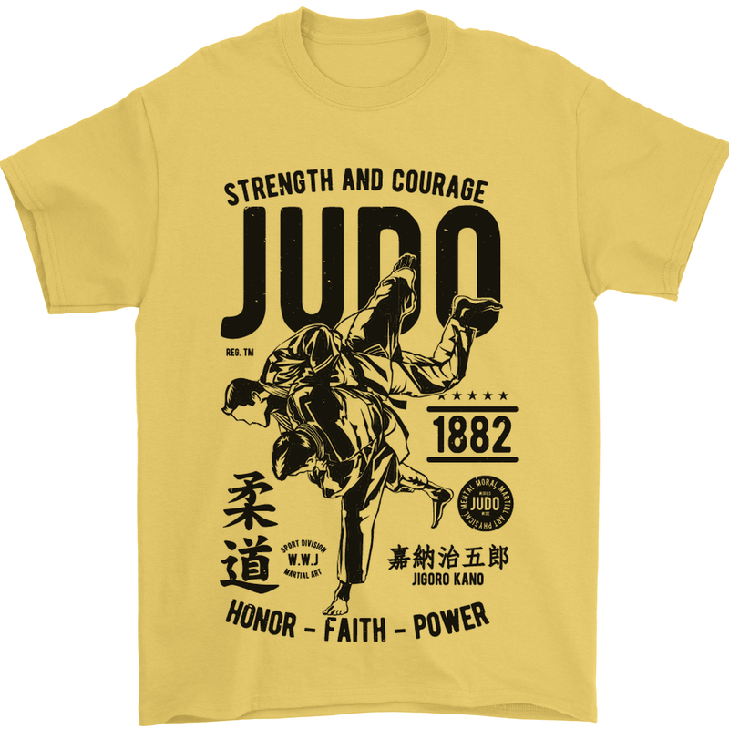 Judo Strength and Courage Martial Arts MMA Mens T-Shirt Cotton Gildan Yellow