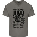 Judo Strength and Courage Martial Arts MMA Mens V-Neck Cotton T-Shirt Charcoal