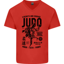 Judo Strength and Courage Martial Arts MMA Mens V-Neck Cotton T-Shirt Red