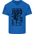 Judo Strength and Courage Martial Arts MMA Mens V-Neck Cotton T-Shirt Royal Blue