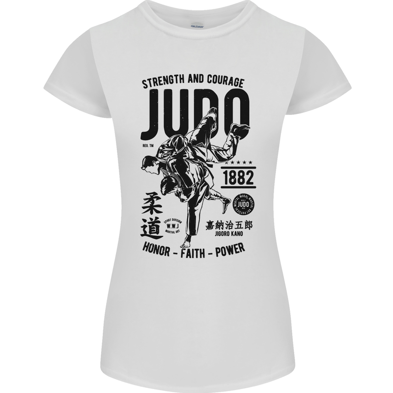 Judo Strength and Courage Martial Arts MMA Womens Petite Cut T-Shirt White