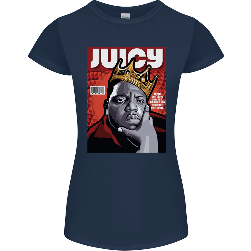 Juicy Rap Music Hip Hop Rapper Womens Petite Cut T-Shirt Navy Blue