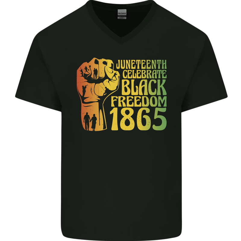 Juneteenth Black Lives Matter Freedom Mens V-Neck Cotton T-Shirt Black