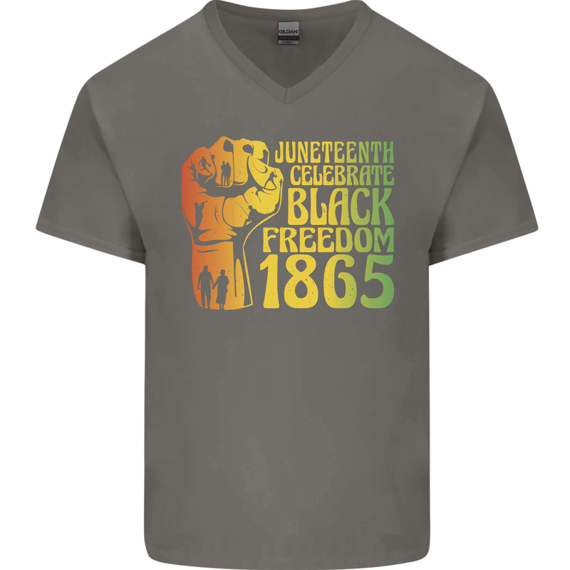 Juneteenth Black Lives Matter Freedom Mens V-Neck Cotton T-Shirt Charcoal
