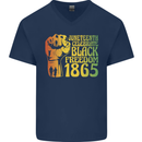 Juneteenth Black Lives Matter Freedom Mens V-Neck Cotton T-Shirt Navy Blue