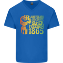 Juneteenth Black Lives Matter Freedom Mens V-Neck Cotton T-Shirt Royal Blue