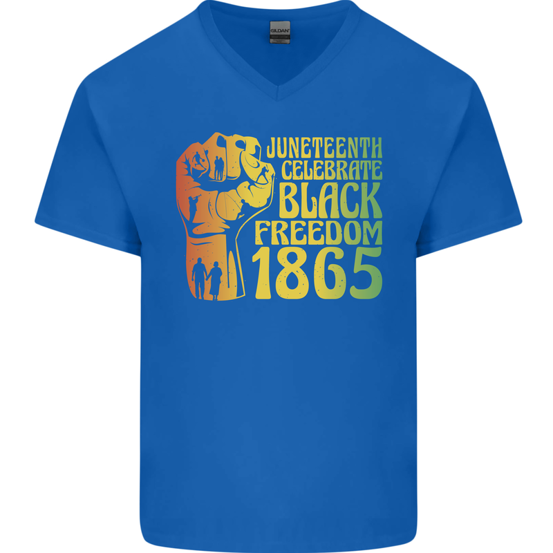 Juneteenth Black Lives Matter Freedom Mens V-Neck Cotton T-Shirt Royal Blue