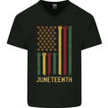 Juneteenth Emancipation Day USA Flag Mens V-Neck Cotton T-Shirt Black
