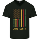 Juneteenth Emancipation Day USA Flag Mens V-Neck Cotton T-Shirt Black