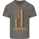 Juneteenth Emancipation Day USA Flag Mens V-Neck Cotton T-Shirt Charcoal