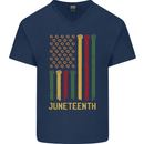 Juneteenth Emancipation Day USA Flag Mens V-Neck Cotton T-Shirt Navy Blue